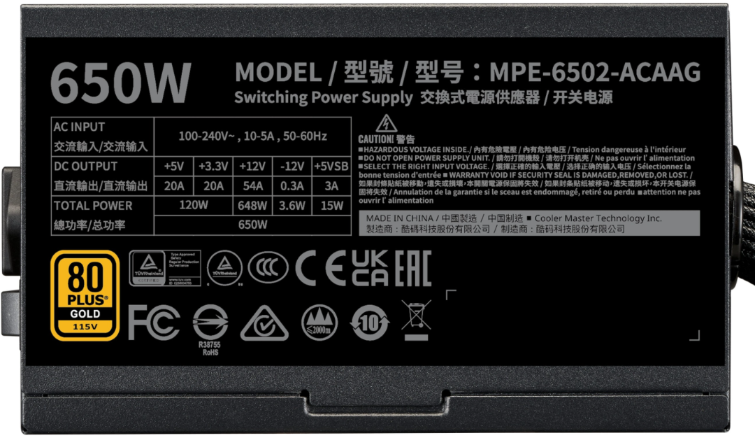 Fuente Cooler Master Mwe Gold 650w V3 Nm Fr A/ar Cord