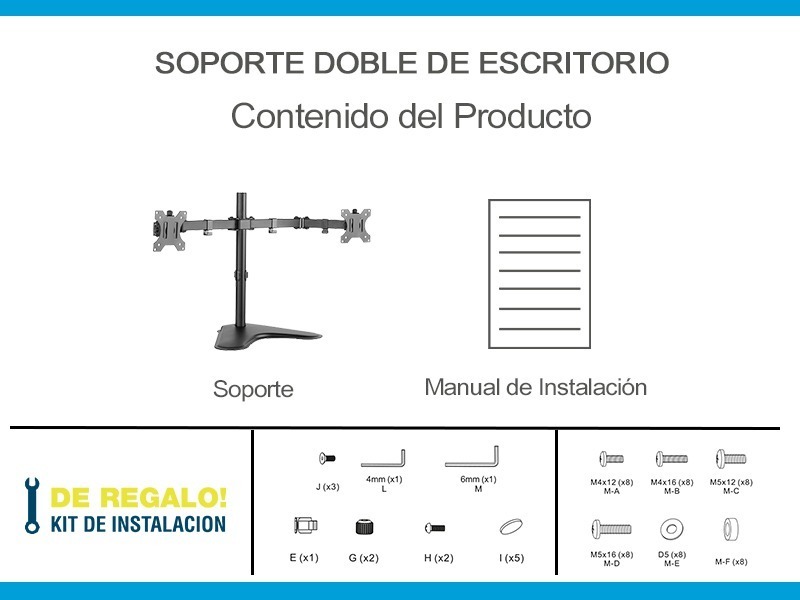 Soporte Intelaid De Escritorio Doble Monitor Con Base 13/32 Max 8kg It-db88vd