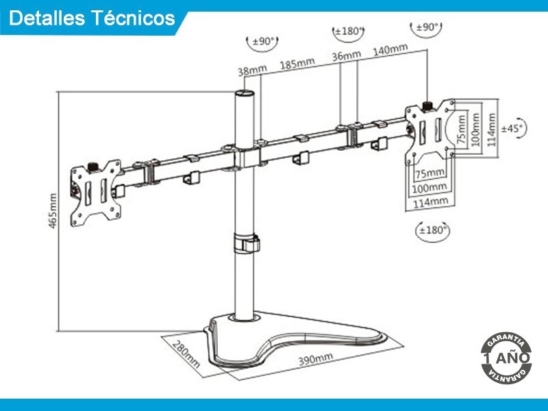 Soporte Intelaid De Escritorio Doble Monitor Con Base 13/32 Max 8kg It-db88vd