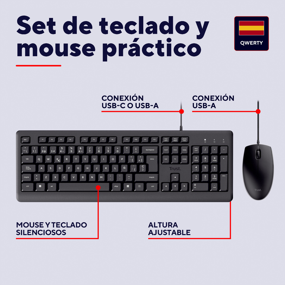 Combo Teclado + Mouse Trust Primo Black Usb Silencioso