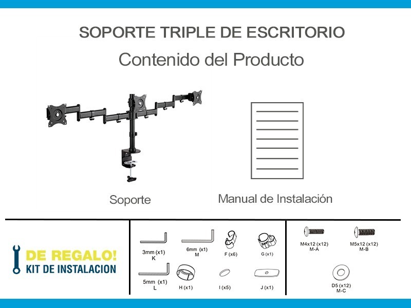 Soporte Intelaid De Escritorio Triple 13/27 Vesa 100x100 It-db3e