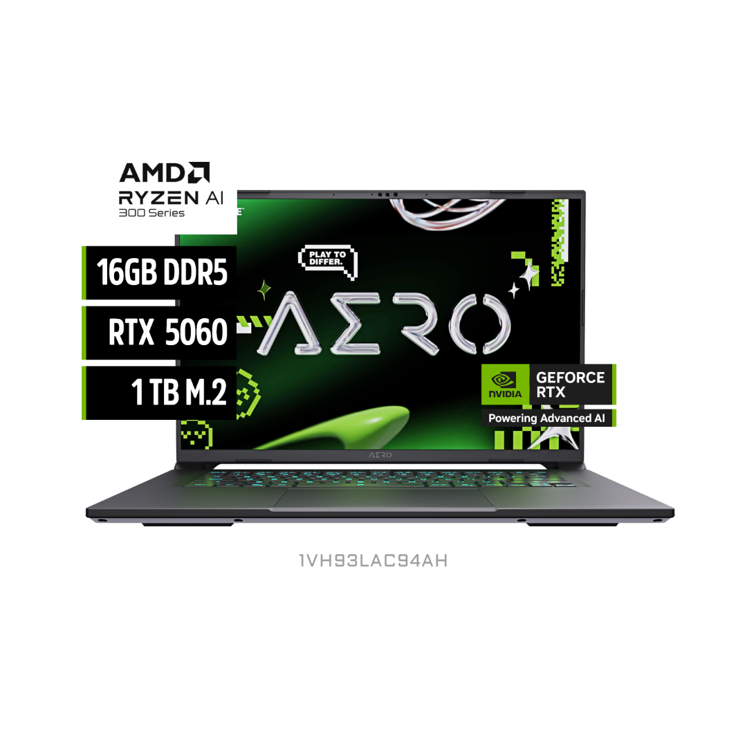 GIGABYTE NOTEBOOK AERO X16 1V RYZEN AI 7 350 RTX 5060 165HZ DDR5 16GB M2 1TB WIN11 HOME