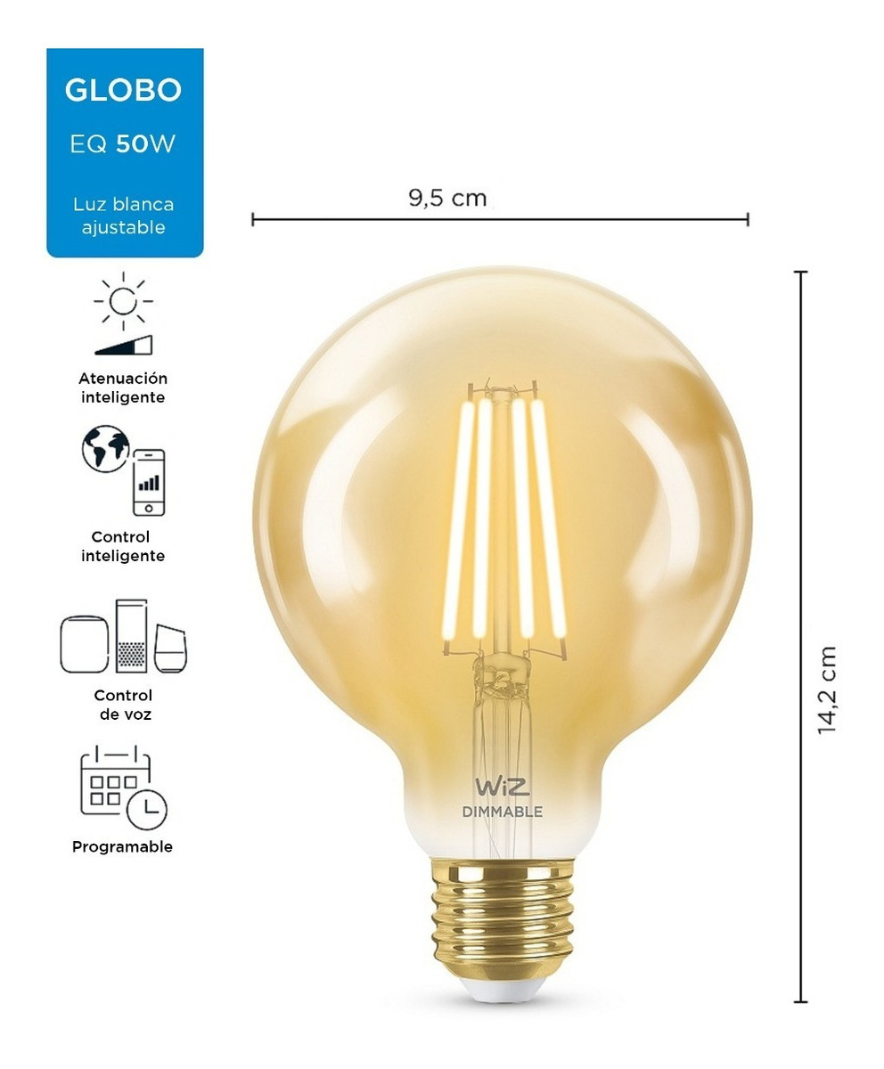 Lampara Wiz Led Smart G95 Tw/7w E27 Amber 6/1pf