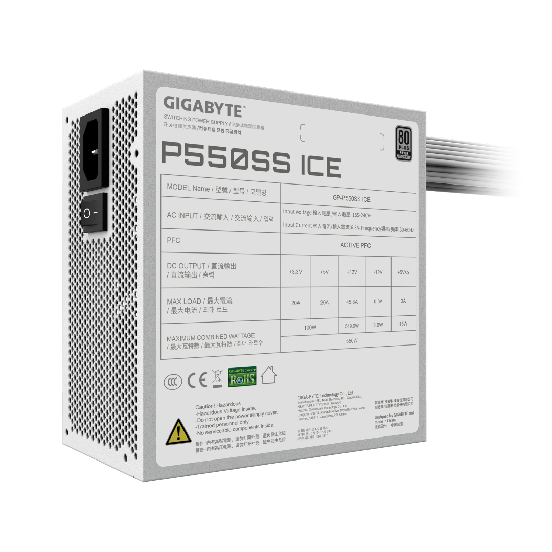 Fuente Gamer Gigabyte 550w Ice 80 Plus Silver Atx 3.0 White