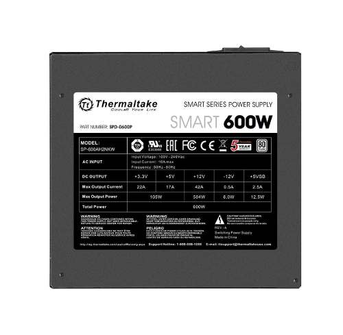 Fuente Gamer Thermaltake Smart White 600w 80 Plus