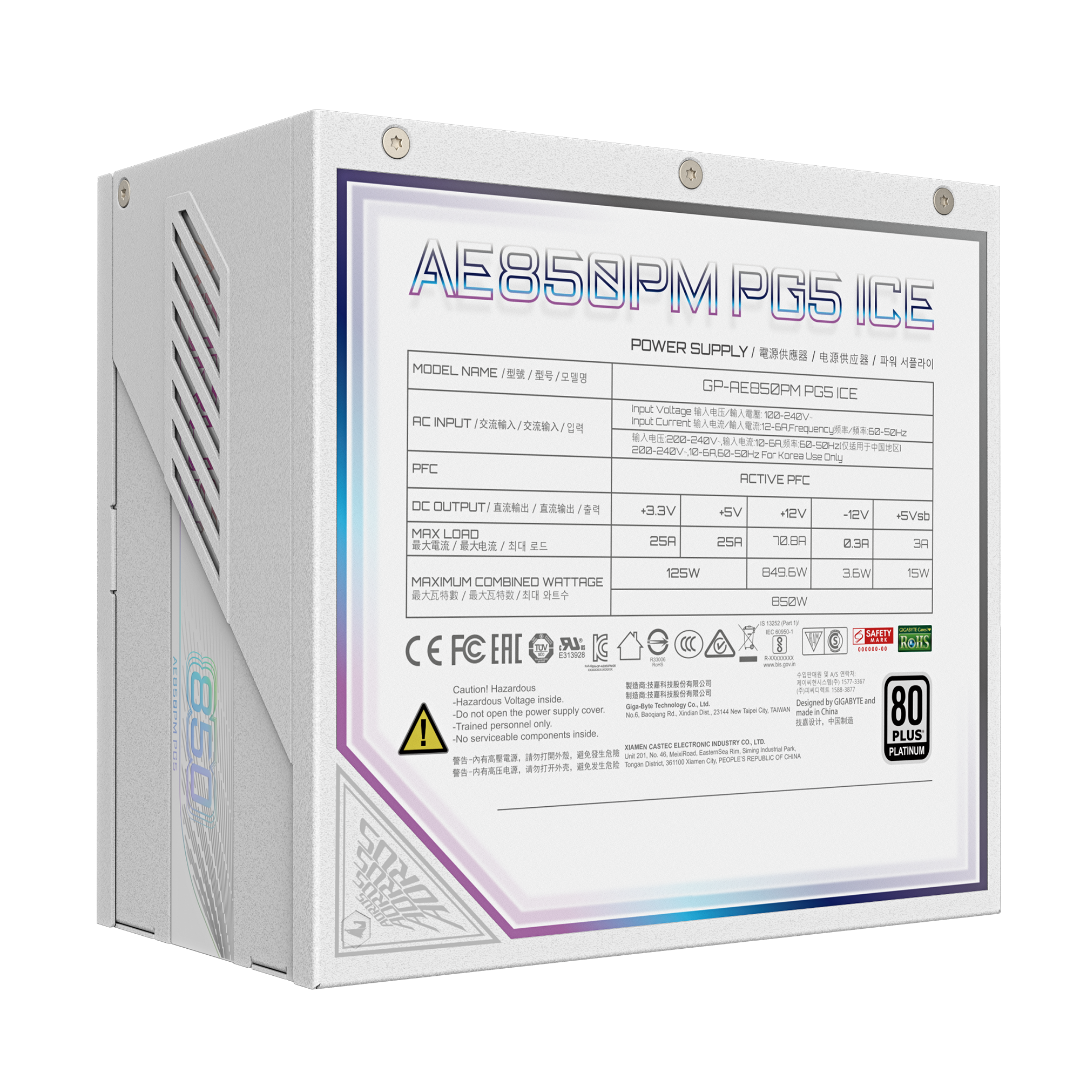 Fuente Gamer Gigabyte 850w Pg5 Ice Aorus Elite Platinum Modular Atx3.0 White