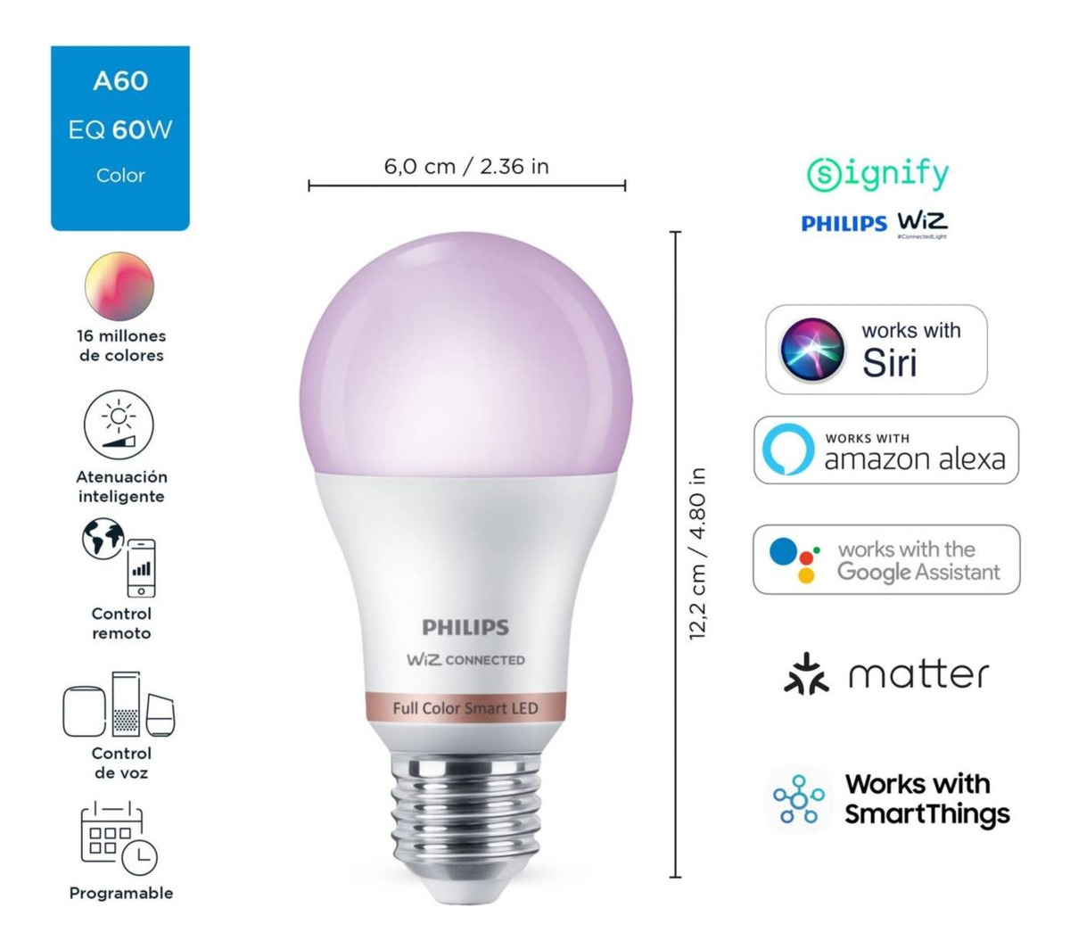 Lampara Philips Wfb Led Smart A60 60w E27 Rgb Wfb