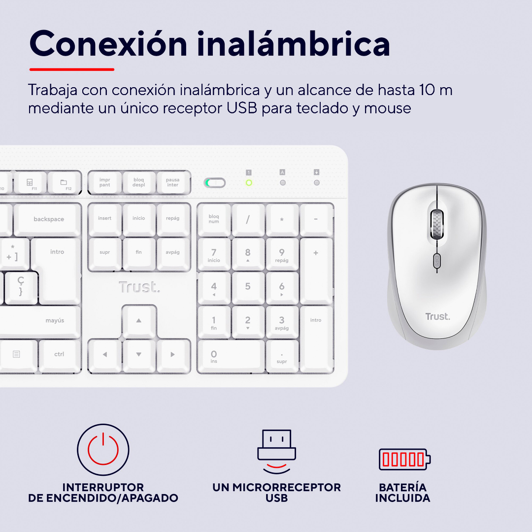 Teclado Y Mouse Trust Ody Ii Wireless Es White